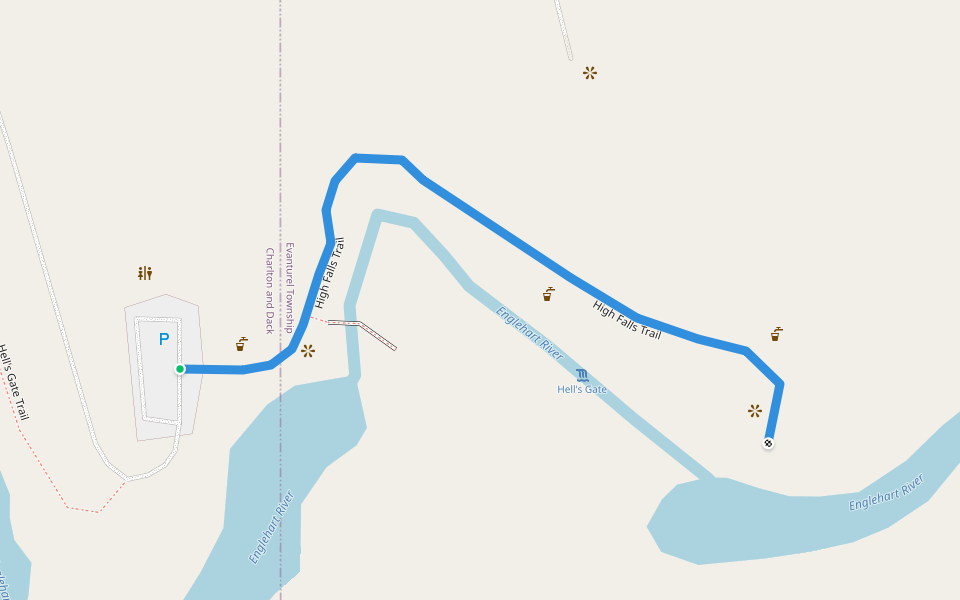 High Falls Trail walking route map in Englehart