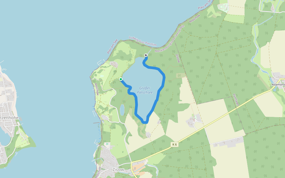 Pätschsee Trail walking route map in Zislow