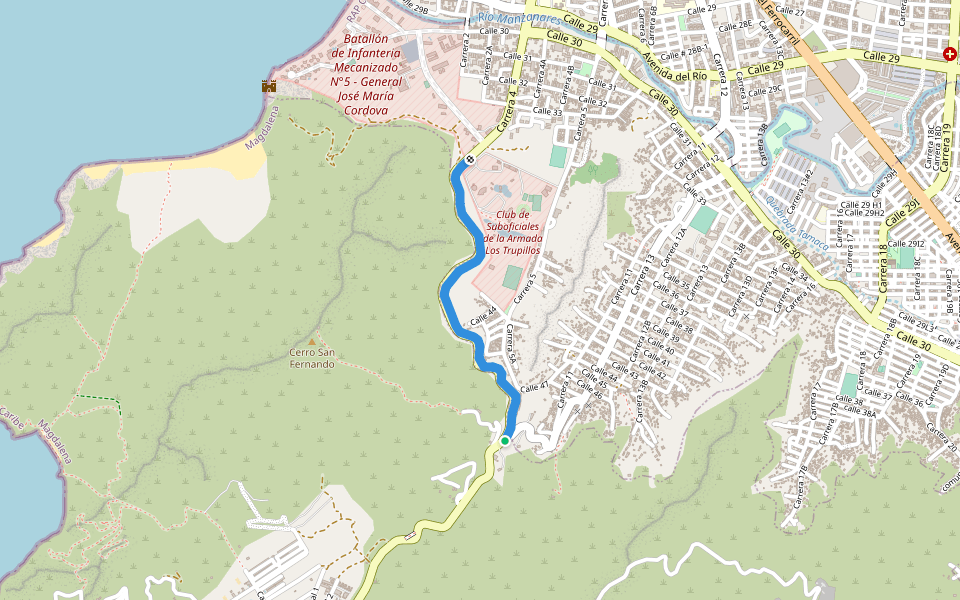 Sendero peatonal walking route map in Santa Marta