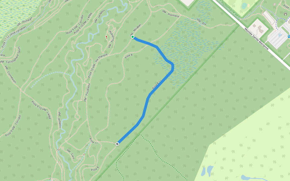 Piste 8,11 walking route map in Mirabel