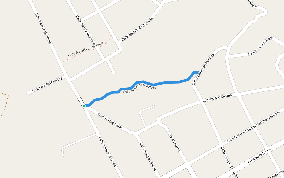 Calle Emperador Azteca walking route map in San Juan Bautista Coixtlahuaca