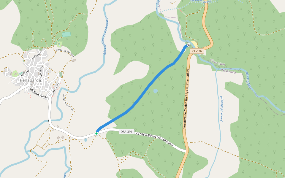 Camino del Valle de la Huesa walking route map in Peñaparda