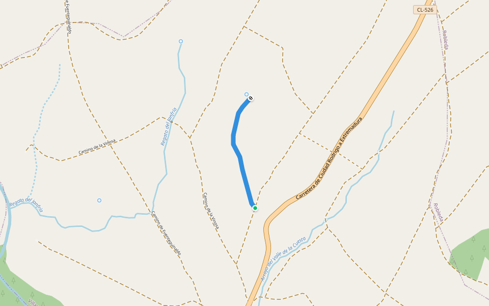 Camino del Rejillón walking route map in Villasrubias