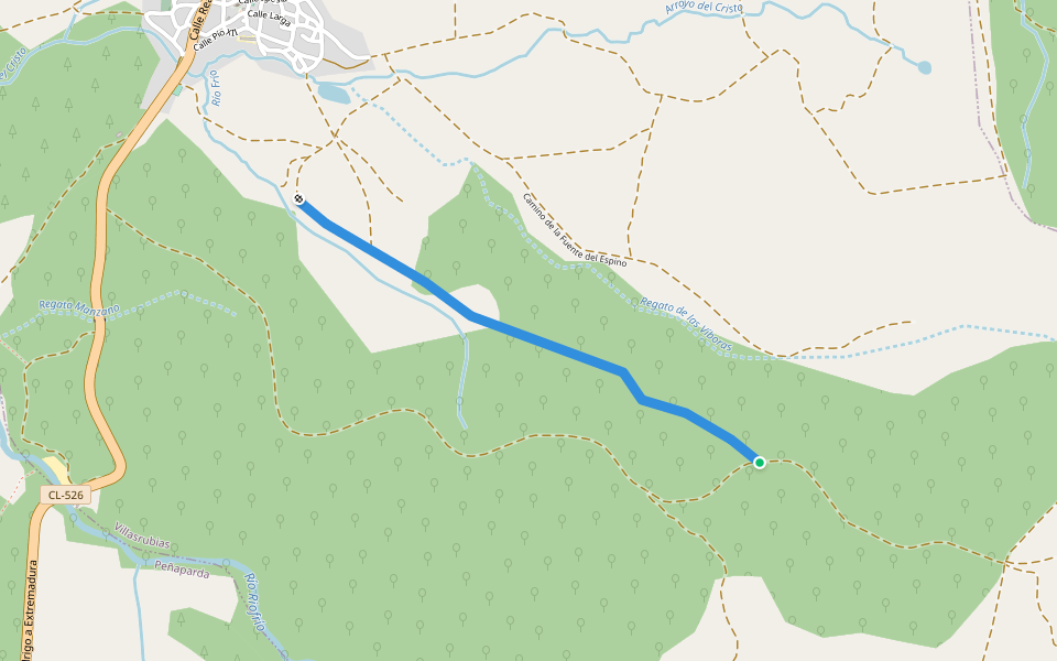 Camino de las Majadas de los Corrales walking route map in Villasrubias