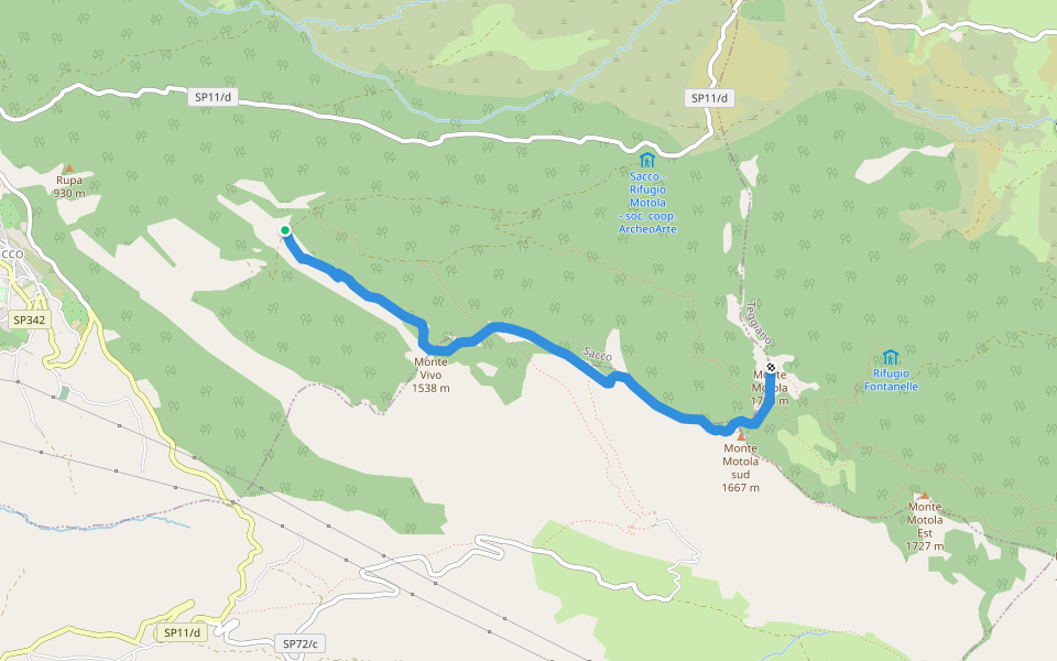 monte Vivo-monte Motola walking route map in Sacco