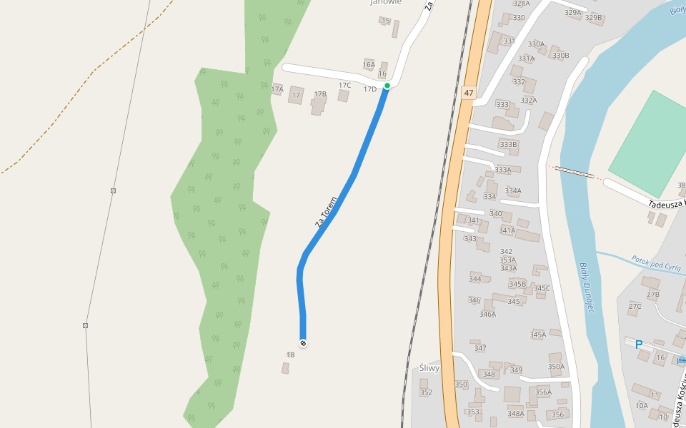 Za Torem walking route map in Biały Dunajec