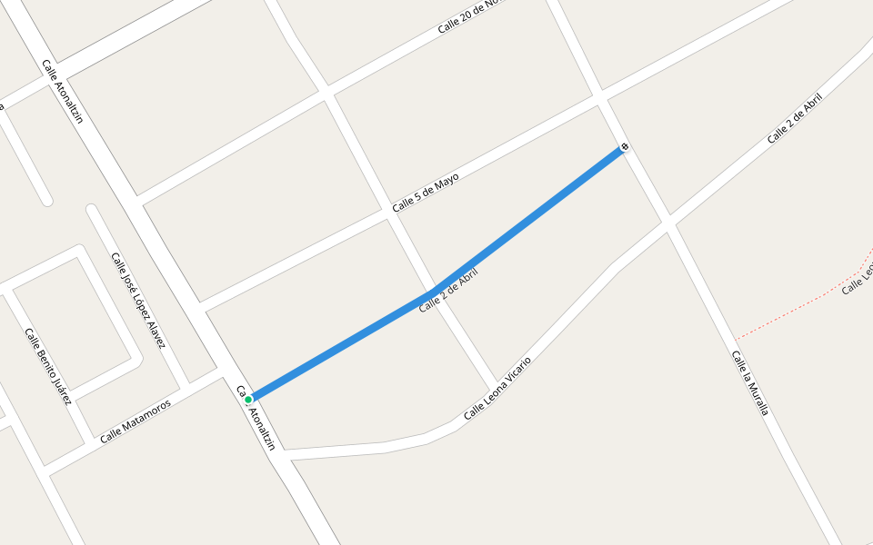 Calle 2 de Abril walking route map in San Juan Bautista Coixtlahuaca