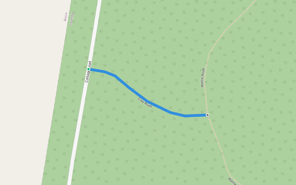 Cow Road walking route map in Bucca