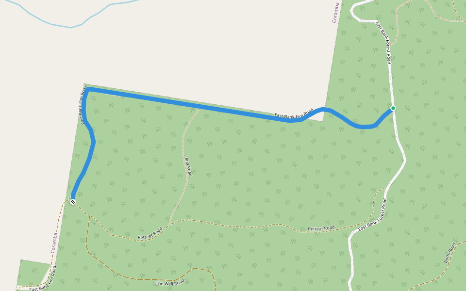 East Bank Fire Road walking route map in Karangi