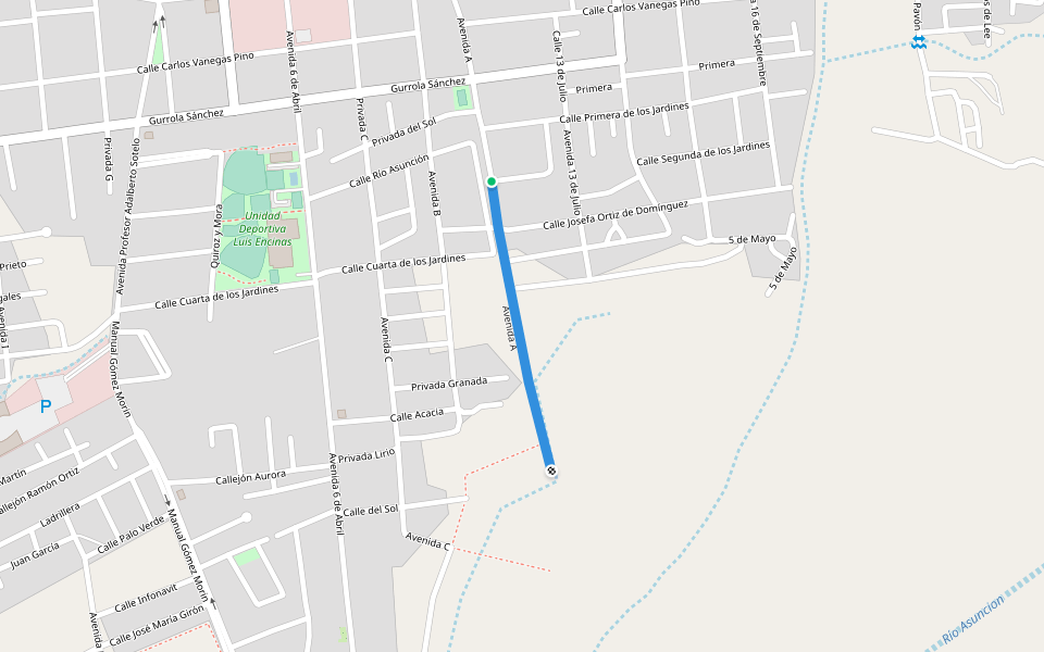 Avenida A walking route map in Heroica Caborca