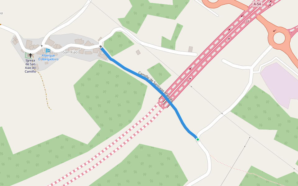 Camiño de Santiago Francés walking route map in Palas de Rei