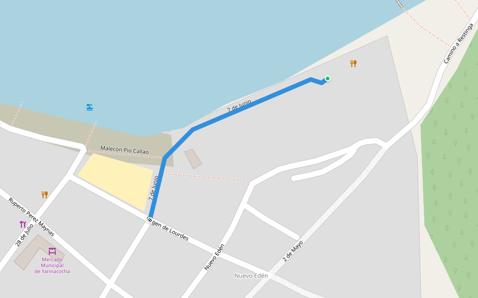 7 de Junio walking route map in Pucallpa