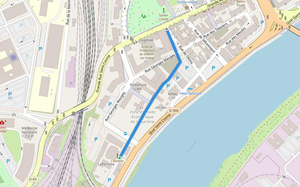 Allée de la Sucrerie walking route map in Chalon-sur-Saône