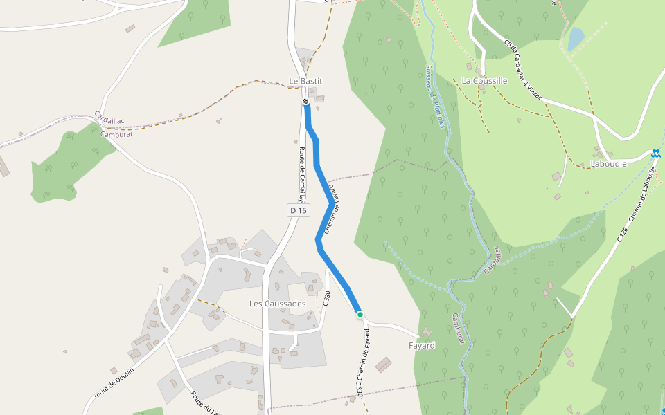 Chemin de Favard walking route map in Camburat