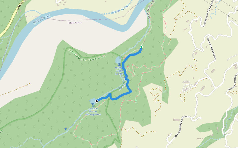 Sentier Bassin des Aigrettes walking route map in Bras-Panon