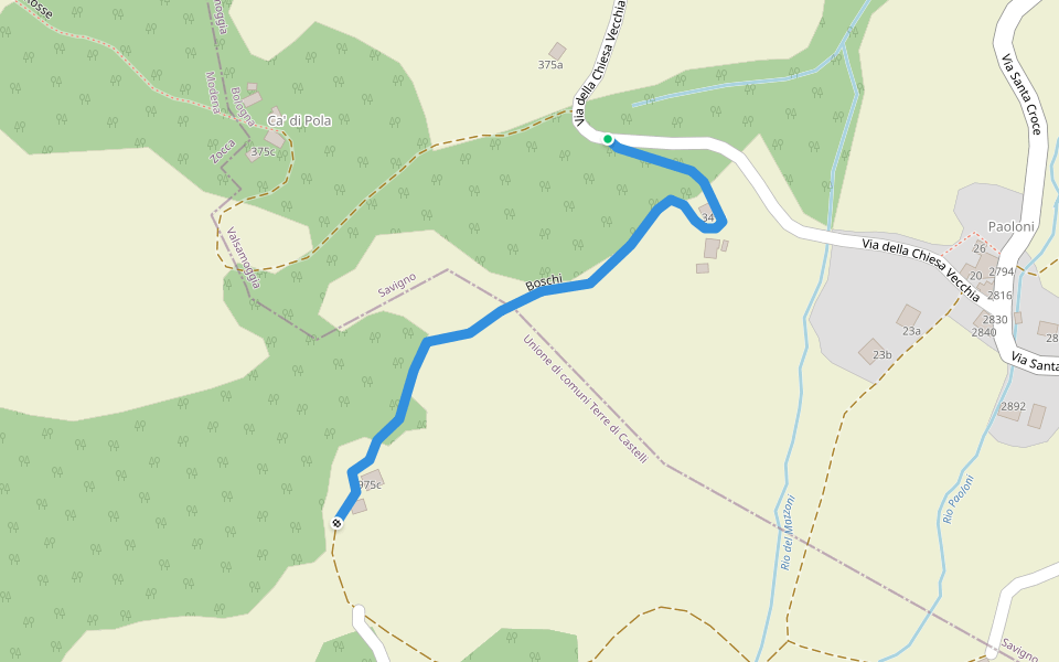 Boschi walking route map in Savigno