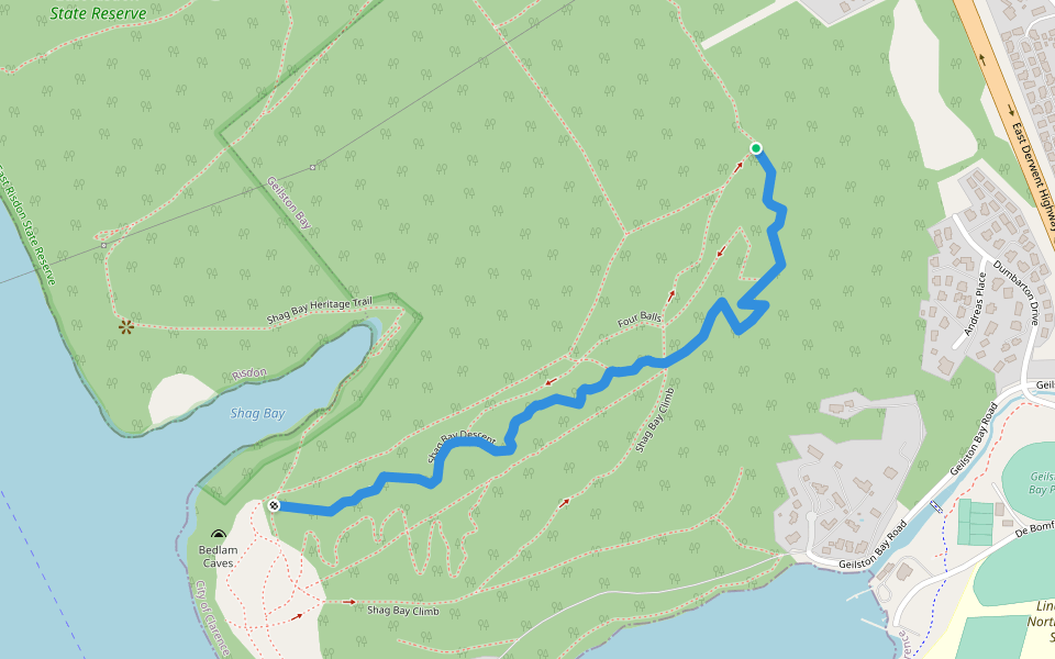 Shag Bay Descent walking route map in Geilston Bay