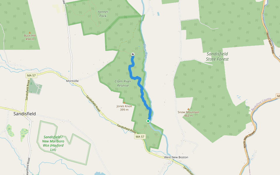 Clam River Trail walking route map in Sandisfield