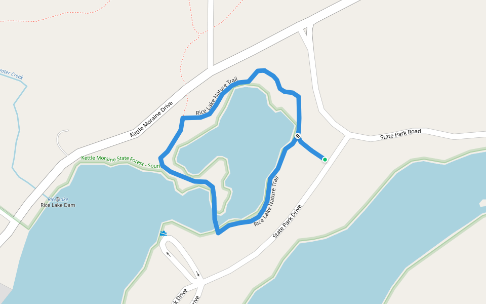 Rice Lake Nature Trail walking route map in Whitewater