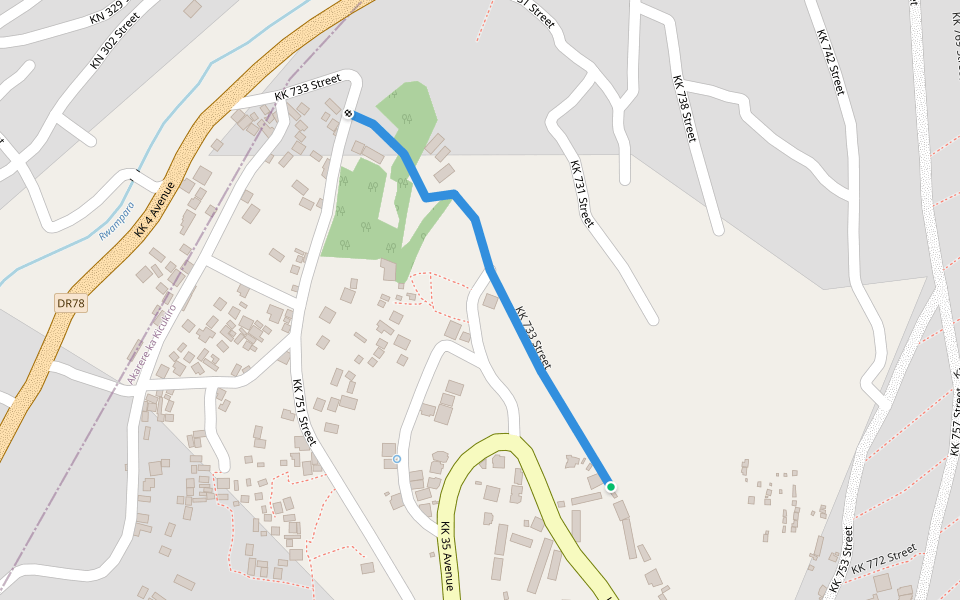 KK 733 Street walking route map in Kigali