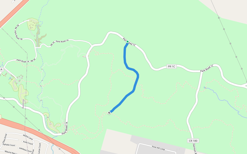 Old Road Bed walking route map in Bastrop