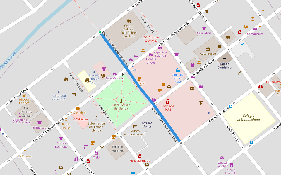 Calle 22 Canónigo Uzcátegui walking route map in Tabay