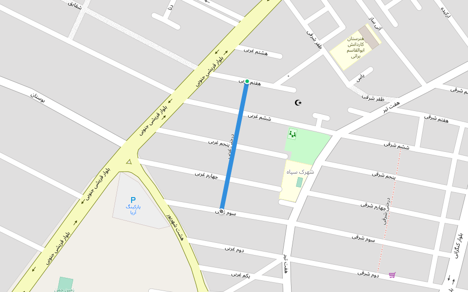 درختی غربی walking route map in کرج