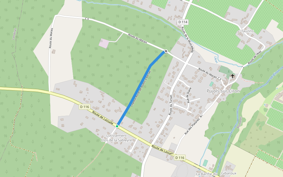 Chemin Rural de Budos à Barsac walking route map in Pujols-sur-Ciron