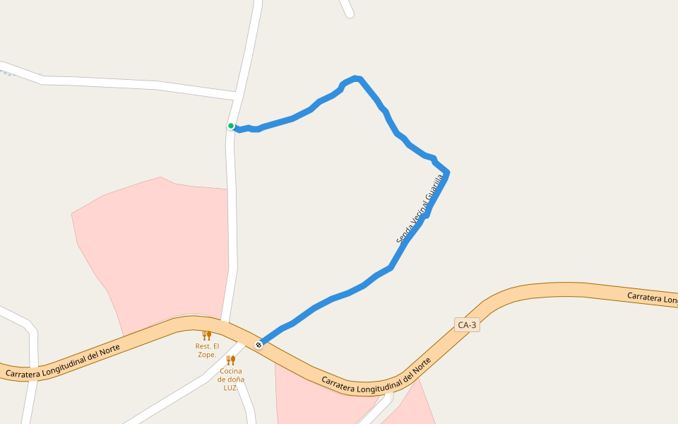 Senda Vecinal Guarjila walking route map in Canton Guarjila