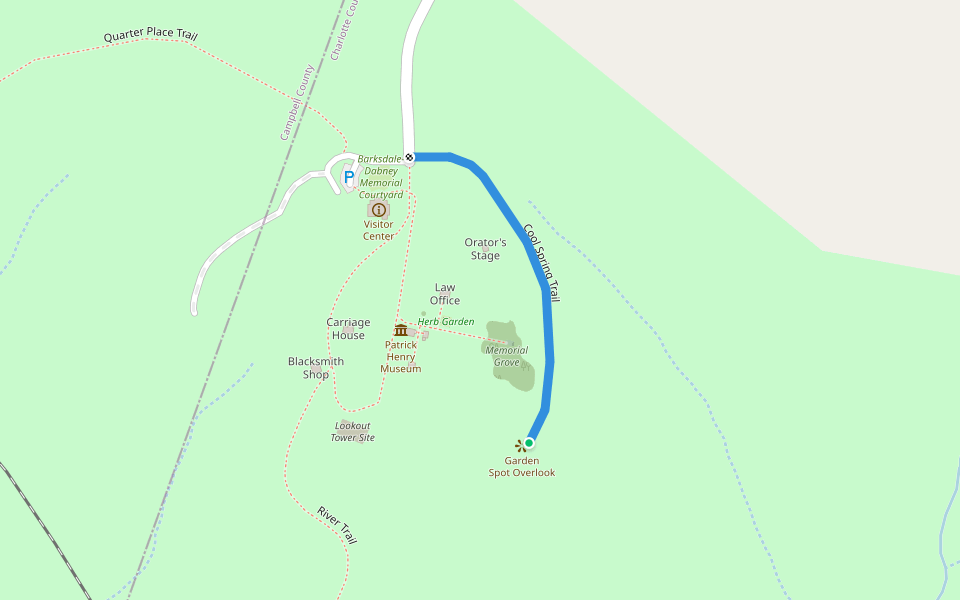 Cool Spring Trail walking route map in Brookneal