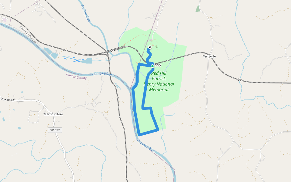 River Trail walking route map in Brookneal