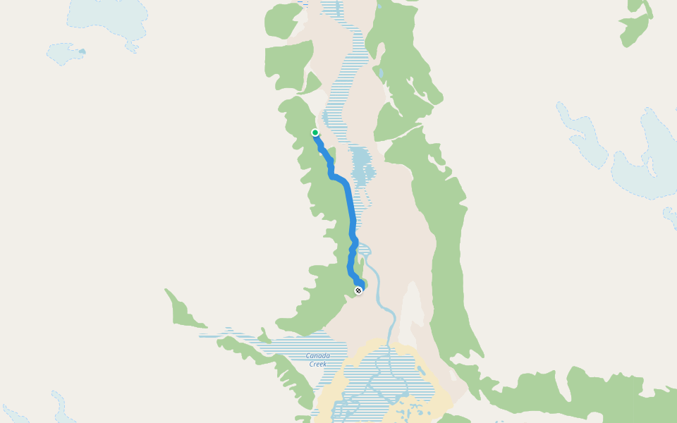 Slims River West Trail walking route map in Destruction Bay