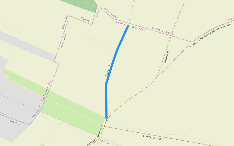 chemin 17 walking route map in Les Bons Villers