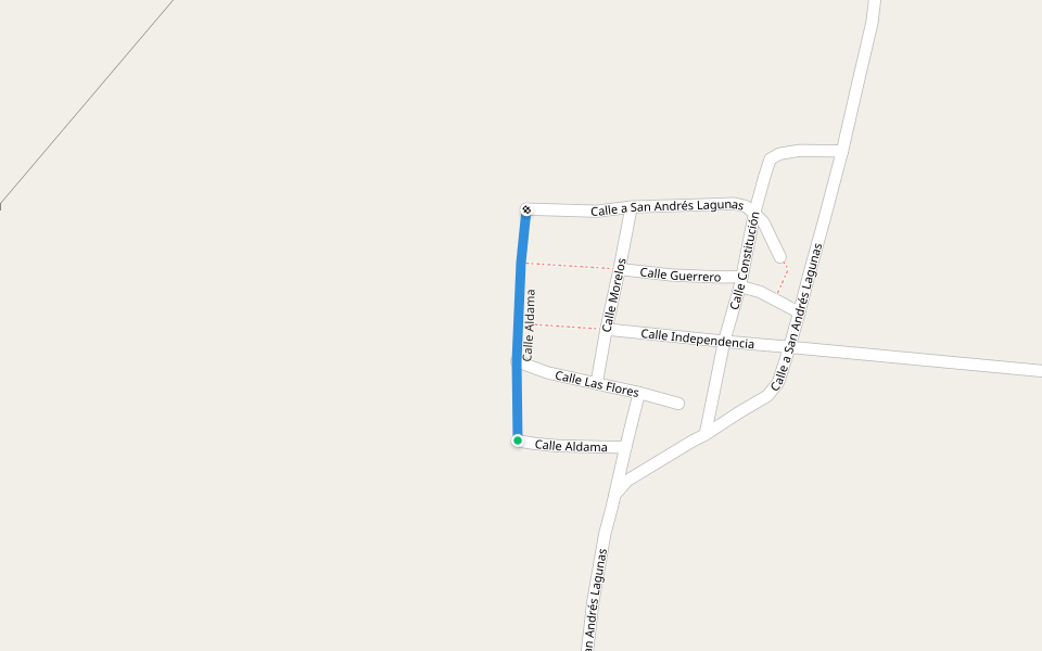 Calle Aldama walking route map in Guadalupe Tixa