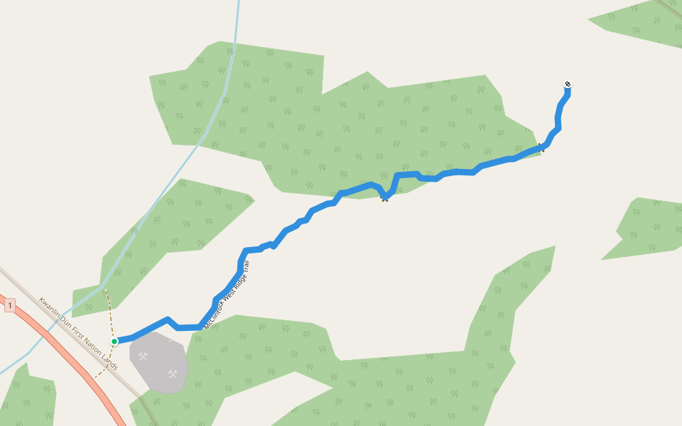 McClintock West Ridge Trail walking route map in Marsh Lake