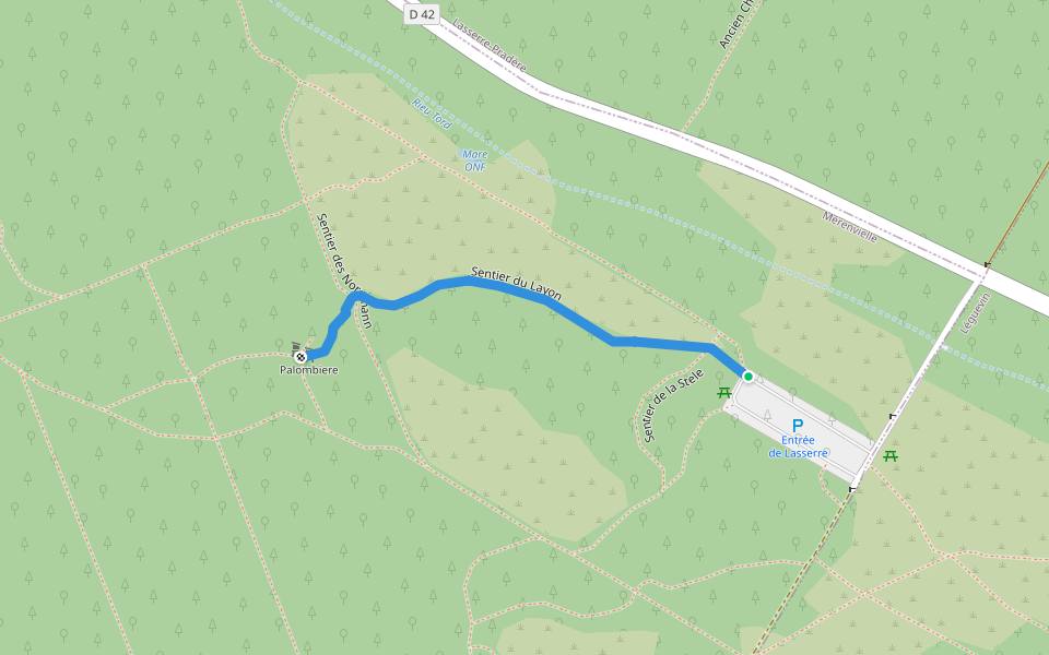 Sentier du Layon walking route map in Mérenvielle