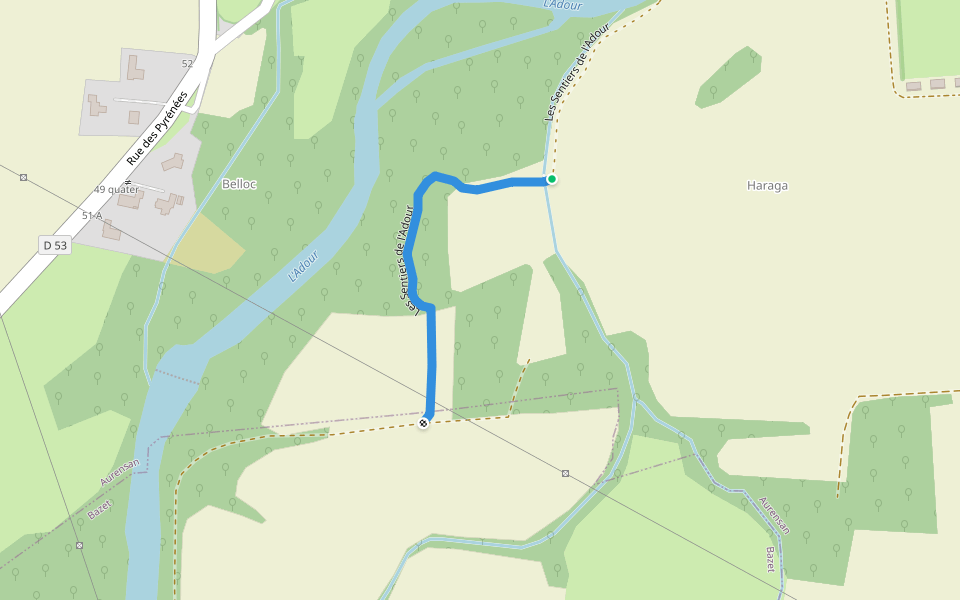 Les Sentiers de l'Adour walking route map in Aurensan