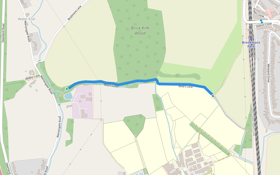 Wise's Lane walking route map in Brookmans Park