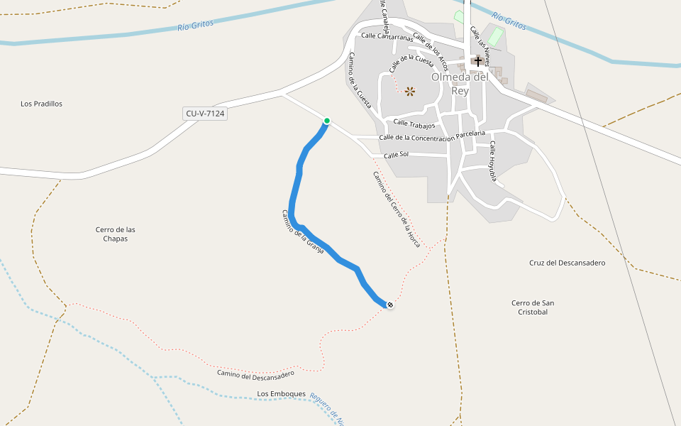 Camino de la Granja walking route map in Olmeda del Rey