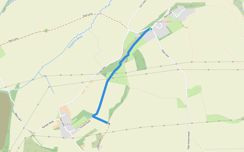 Tunwell Road walking route map in Hooton Levitt