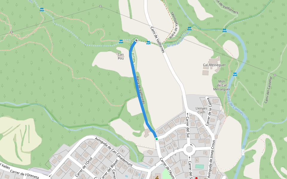Riera de Vallfornès walking route map in Cànoves i Samalús