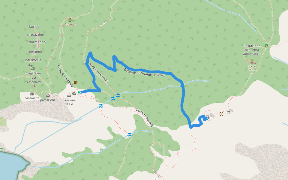 Batterie - Semaforo Nuovo walking route map in San Fruttuoso