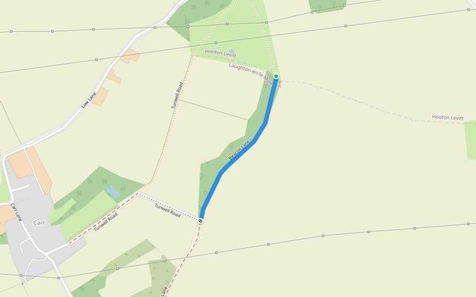 Beacon Lane walking route map in Hooton Levitt