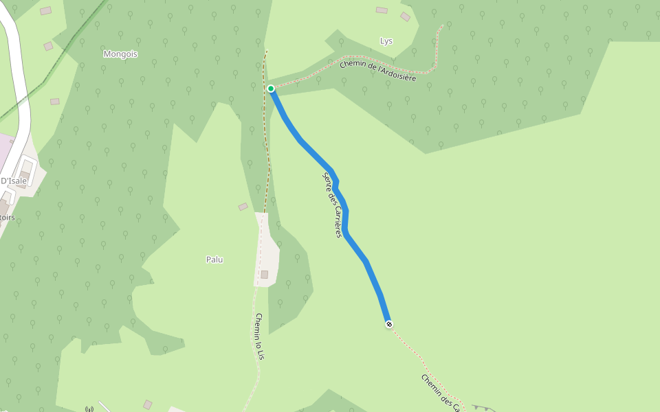 Sente des Carrières walking route map in Louvie-Soubiron