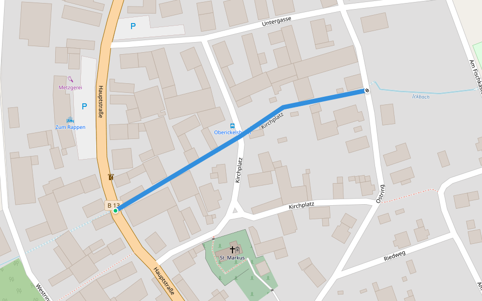 Kirchplatz walking route map in Oberickelsheim