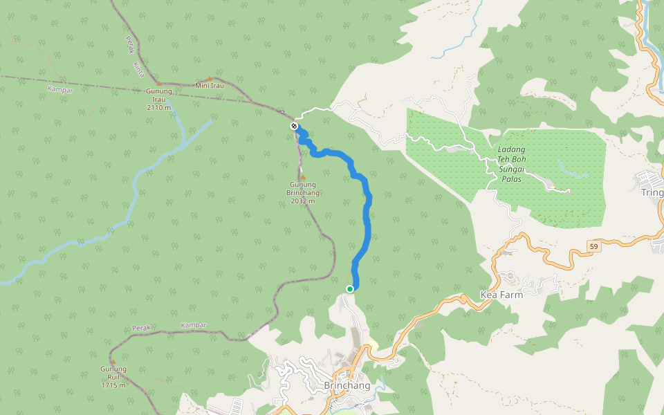 Trail 1 (new route, Brinchang to Mossy Forest) walking route map in Brinchang