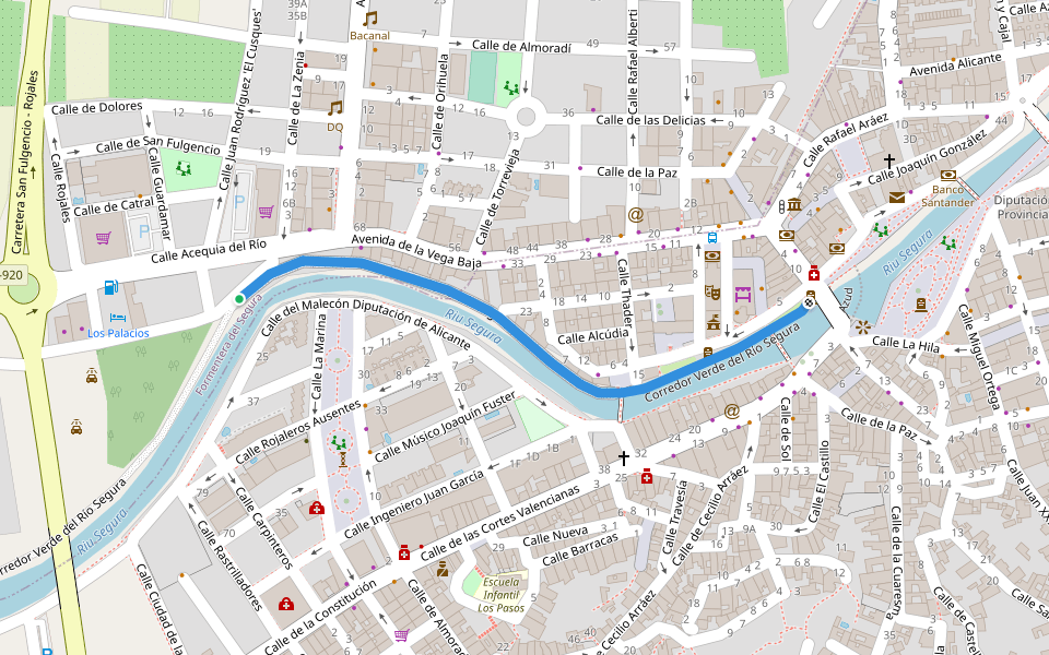 Corredor Verde del Río Segura walking route map in Rojales