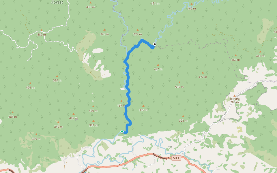 Lower Waipapa River Track walking route map in Ōkaihau