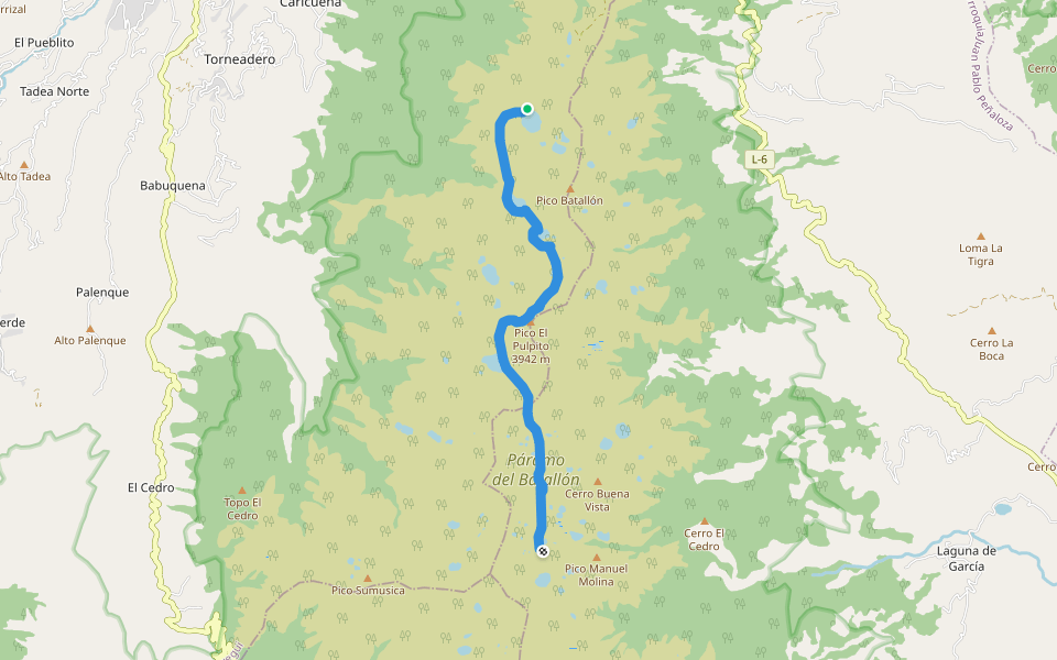 Ruta de Lagunas Las Verdes walking route map in Ureña
