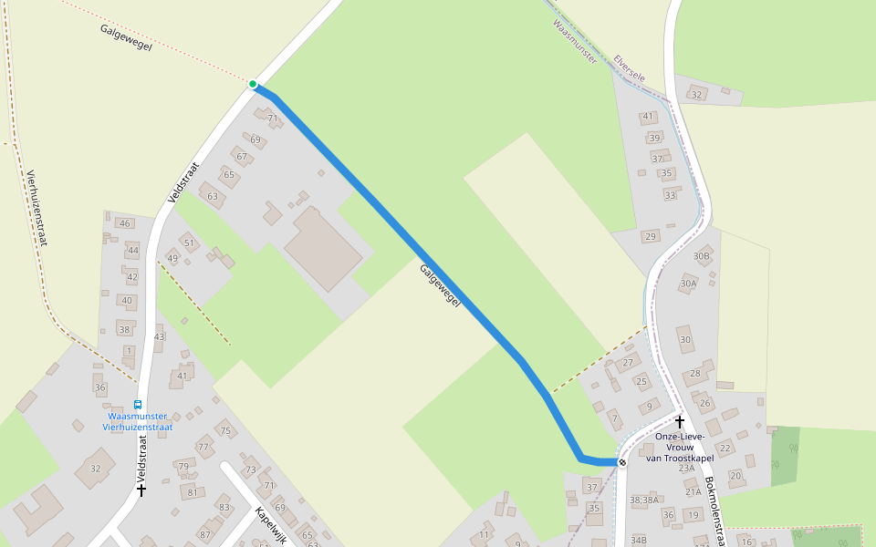 Edmond Verstraetenpad walking route map in Waasmunster